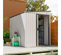 Outsunny 7 x 5FT Garden Shed w/ Foundation Lean to Metal Tool Shed White, white