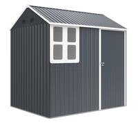 Outsunny 7 x 6 ft Garden Shed, Metal Shed with Single Door, Window and Air Vents, Galvanised Outdoor Lockable Tool Storage House, Dark Grey Grey