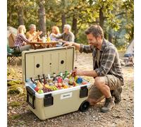 Outsunny 70L Insulated Cool Box with Wheels, Portable Ice Cooler, Khaki, Brown