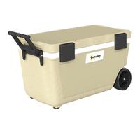 Outsunny 70L Insulated Cool Box with Wheels, Portable Ice Cooler with Handle, Lid and Drain Valve, Keeps Food & Drinks Hot or Cold Camping Cooler for Outdoor Trips and Picnics, Khaki
