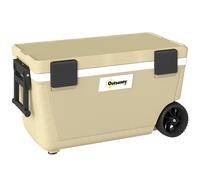 Outsunny 70L Insulated Cool Box with Wheels, Portable Ice Cooler with Handle, Lid and Drain Valve, Khaki