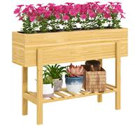 Outsunny 71cm Elevated Wooden Garden Bed, Liner & Drainage, 100x30cm Planter with Shelf, for Veggies, Flowers & Herbs, Natural Finish