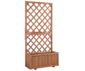 Outsunny 72.5x31.5x149.5cm 45L Garden Wooden Pine Trough Planter with Topped Trellis Climbing Plants Flower Raised Bed Orange