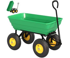 Outsunny 75 Litre Large Garden Cart Heavy Duty 4 Wheel Trolley Dump Wheelbarrow Tipping Truck Trailer - Green Aosom UK
