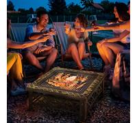 Outsunny Squae Gaden Fie Pit Squae Table w/Gill Shelf Poke Mesh Cove Gate 76cm