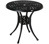 Outsunny 78Cm Round Garden Dining Table With Parasol Hole Cast Aluminium - Black, Black