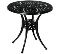 Outsunny 78 cm Round Garden Dining Table with Parasol Hole Antique Cast Aluminium Outdoor Table Only, Black