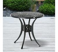 Outsunny 78 cm Round Garden Dining Table with Parasol Hole, Black - Black - Cast Aluminium - 78cm x 78cm x 74cm