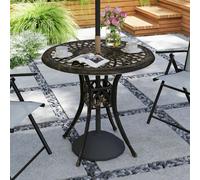 Outsunny 78 cm Round Garden Dining Table with Parasol Hole, Bronze Tone, Brown