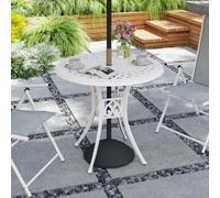 OUTSUNNY 78 cm Round Garden Dining Table with Parasol Hole in White Outsunny White