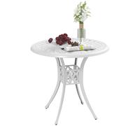 Outsunny 78 cm Round Garden Dining Table with Parasol Hole, White, White