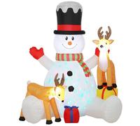 Outsunny 7ft Giant Christmas Inflatable Snowman with 2 Reindeer | Lighted Blow Up Christmas Decoration with 10 LED Lights, Ropes and Stakes for Outdoor Yard Garden Lawn