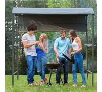 Outsunny 7ft Outdoor Double-tier BBQ Grill Canopy Gazebo w/ 2 Shelf, 5 Hooks