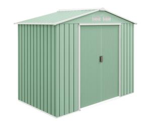 Outsunny 7ft x 4ft Lockable Garden Metal Storage Shed Large Patio Roofed Tool Storage Building Foundation Sheds Box, Light Green Aosom UK