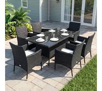 Outsunny 7Pc Rattan Garden Furniture Dining Set Wicker Patio Conservatory In Black Black