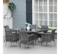 Outsunny 7Pc Rattan Garden Furniture Dining Set Wicker Patio Conservatory In Grey Grey