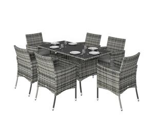 Outsunny 7Pc Rattan Garden Furniture Dining Set Wicker Patio Conservatory In Grey Grey