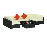 Outsunny 7PC Rattan Garden Furniture Set Coffee Table Buckle Structure - Black | TJ Hughes Brown