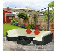 Outsunny 7Pc Rattan Garden Furniture Set Coffee Table Buckle Structure In Black