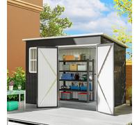 OUTSUNNY 8.5 x 6ft Galvanised Steel Garden Shed with Foundation Kit, Grey in Dark Grey Outsunny Dark Grey