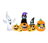 Outsunny 8 FT Halloween Inflatables Pumpkin Ghost and Cat Combo, Outdoor Halloween Decorations with 9 Built-in LEDs, Self-Inflating Blow Up Decor for Garden Party