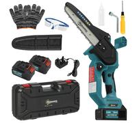 Outsunny 8 Inch Electric Chainsaw With Brushless Motor - 2 Batteries - Blue | TJ Hughes