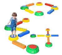 Outsunny 8 PCS Stepping Stones Kids Balance Beam w/Non-Slip Surface and Bottom, Stackable Stepping Stones for Toddler