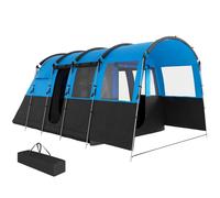 Outsunny 8-Person Camping Tent, Waterproof Family Tent, Tunnel Design, 4 Large Windows, Sleeping Cabins, 3000mm Water Column, Top Hook, Portable with Carry Bag, Blue Green