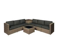 Outsunny 8 Pieces Outdoor PE Rattan Sofa Set with Cushions, Patio Garden Furniture Sets with Glass Top Coffee Table, Storage Corner Table, Mixed Brown Mixed Brown