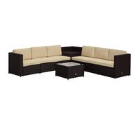 Outsunny 8 Pieces Outdoor PE Rattan Sofa Set with Cushions, Patio Garden Furniture Sets with Glass Top Coffee Table, Storage Corner Table, Mixed Brown Dark Brown