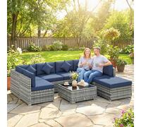 Outsunny 8 Pieces Patio Rattan Sofa Set, Garden Furniture Set Dark Blue Blue