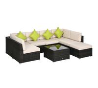 Outsunny 8pc Rattan Sofa Garden Furniture Aluminium Outdoor Patio Set - Cream - Brown - Square