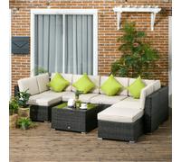 Outsunny 8pc Rattan Sofa Garden Furniture Aluminium Outdoor Patio Set - Cream - Brown - Square