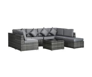 Outsunny 8 Pieces PE Rattan Corner Sofa Set Garden Furniture Set Patio Wicker Sofa Seater w/ Cushion Washable Cushion Cover Tempered Glass Table Grey