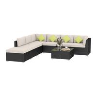 Outsunny 8 Pieces PE Rattan Corner Sofa Set with Thick Cushions, Aluminium Outdoor Rattan Garden Furniture Set with Glass Top Table, No Assembly Required, Mixed Brown Black
