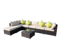 Outsunny 8pc Rattan Sofa Garden Furniture Aluminium Outdoor Patio Set - Brown - PE rattan, Aluminium frame, tempered glass