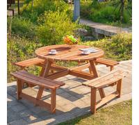 Outsunny 8 Seat Outdoor Wooden Picnic Table With Bench, Parasol Hole, Brown