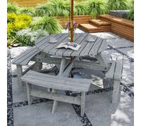 Outsunny 8 Seat Outdoor Wooden Picnic Table with Bench, Parasol Hole, Grey, Grey