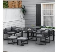 OUTSUNNY 8 Seater Aluminium Garden Dining Cube Setwith 4 Chairs 4 Footstools in Grey Outsunny Grey