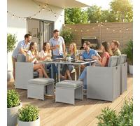 Outsunny 8 Seater Cube Rattan Garden Dining Set with Cushions, Light Grey