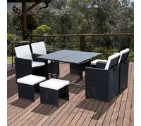 Outsunny 8 Seater Cube Rattan Garden Furniture Dining Set With Cushions In Black Black