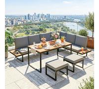 Outsunny 8 Seater Garden Dining Patio Furniture Set Modular 6 Pieces - Grey - 256 cm - Self-assembly required - 6-piece set