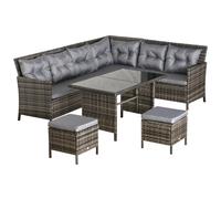 Outsunny 8-Seater Outdoor Couch, Rattan Dining Sofa Set with Wicker Coffee Table and Foot Stool w/ Cushion, Grey Aosom UK