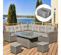 Outsunny 8-Seater Outdoor Pe Rattan Sofa Set With Firepit Table And Cover