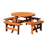 Outsunny 8 Seat Garden Outdoor Wooden Round Picnic Table Bench With Parasol Hold - Red, Red