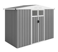 Outsunny 8 x 4 ft Metal Garden Shed, Garden Storage Shed with Window, 4 Vents and Lockable Door, Waterproof Galvanised Steel Tool Storage Shed, Light Grey