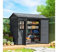 Outsunny 8 X 4 Ft Resin Garden Shed With Floor, Lockable Doors, Dark Grey