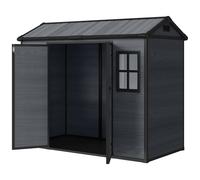 Outsunny 8 x 4 ft Resin Garden Shed with Floor, Lockable Doors, Dark Grey