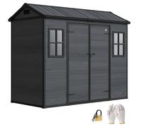 Outsunny 8 X 4 Ft Resin Garden Shed With Floor, Lockable Doors In Dark Grey Dark Grey
