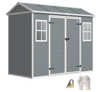 Outsunny 8 X 4 Ft Resin Garden Shed With Floor, Lockable Doors In Light Grey Light Grey